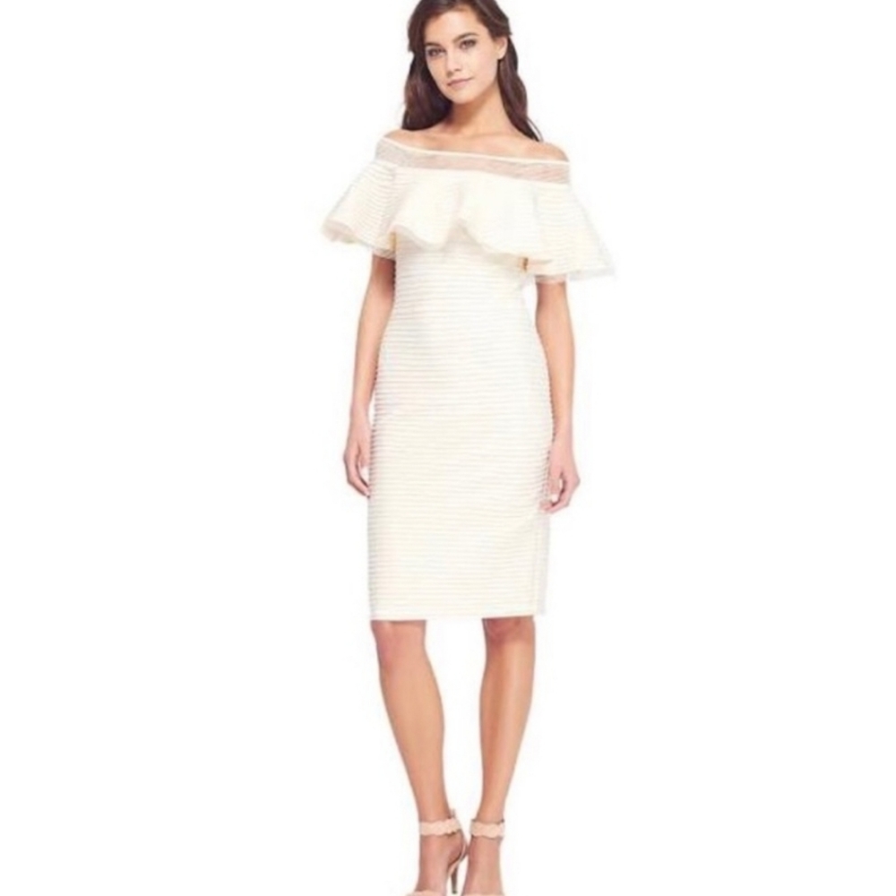 Tadashi Shoji dress Small cream ribbed off the shoulder.